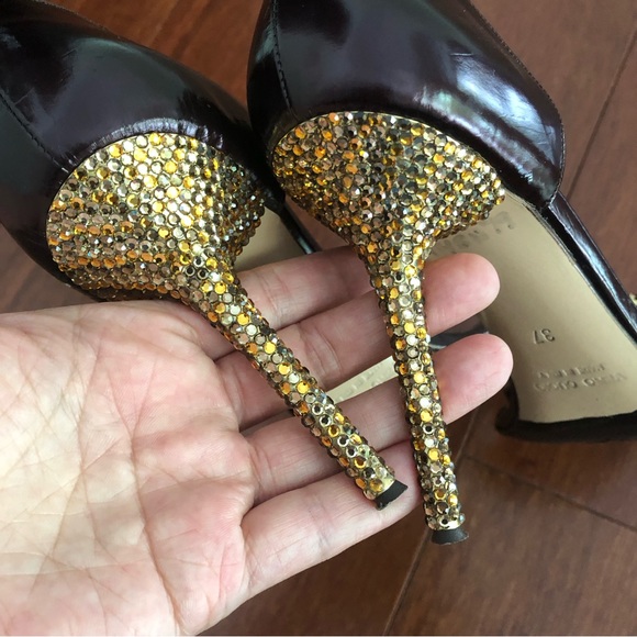 Francesco Secco ombre ,orange ,yellow diamond embellished peep toe pumps sandals - Picture 8 of 17